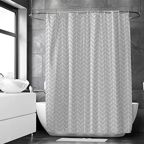 Loti Living Anti-Schimmel Duschvorhang 180x200 cm - Graues Muster - Inkl. Ringe - Shower Curtains - Badewanne - Grau