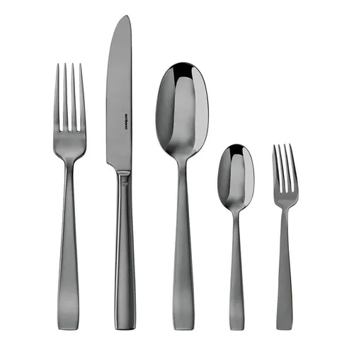 Sambonet Besteckset Flat Mirror Black - 30-teiliges Set - Essen & Trinken, 30-teiliges, lebensmittelechtes Besteckset aus Metall in elegantem Schwarz, ideal für stilvolle Dinnerpartys.