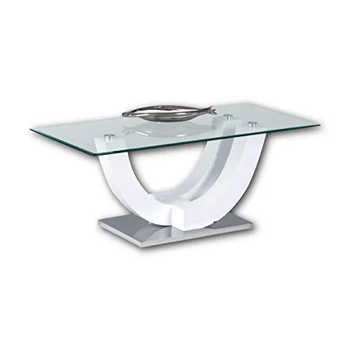 Couchtisch Sorol - Eleganter Hochglanz in Weiß - Stilvoller Couchtisch mit edlem Hochglanzlack und stabiler Klarglasplatte. Maße: 60x48 cm. Perfekt für jedes Wohnzimmer und ein echter Eyecatcher!