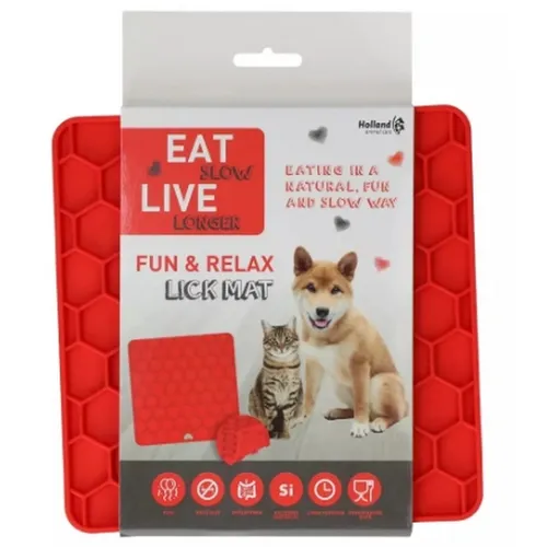 Eat Slow Live Longer Schleckmatte Bienenwabenmuster Rot