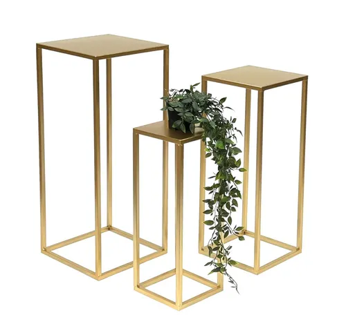 DanDiBo Blumenhocker Metall Gold Eckig 3er Set - Eleganter Blumenständer aus Metall in Gold, ideal für stilvolle Dekoration und sofort einsatzbereit, da fertig montiert.