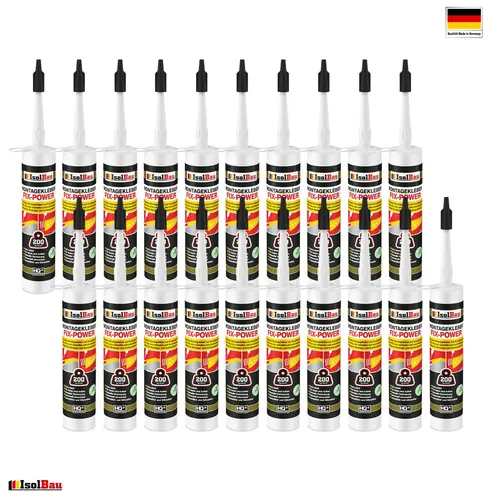 FIX-POWER Montagekleber 20 x 480g - Starker Baukleber für alle Materialien - Hochwertiger Montagekleber mit ausgezeichneter Haftung auf verschiedenen Baustoffen. Wetterbeständig, geruchlos und schnell trocknend – ideal für Innen- und Außenanwendungen.