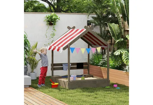 Outsunny Sandkasten Holz mit Sitzplatz und Tafel