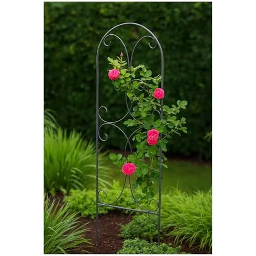 Dekorative Rankhilfe Metall für Kletterpflanzen – HTI living - Praktische Rankgitter-Kletterhilfe für Rosen und Clematis. Stabil und stilvoll, ideal für den Garten oder Balkon. Maße: 28 cm Breite, in elegantem Silber.