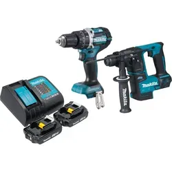 Makita DLX 2278 SA Akku Kombo Kit – DHP 484 Schlagbohrschrauber & DHR 171 Bohrhammer - Vielseitiges Akku-Kombo-Set für professionelle Anwendungen: Der DHP 484 bietet 54 Nm Drehmoment, der DHR 171 überzeugt mit 1,2 J Schlagenergie – ideal für präzises Arbeiten in verschiedenen Materialien.