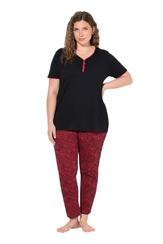 Ulla Popken Damen Pyjama, Zierkante, Spitzendruck - Schlafanzüge für Damen, elegantes Design mit Zierkanten und Spitzendruck, aus atmungsaktiver Baumwolle für optimalen Schlafkomfort.