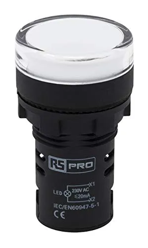 RS PRO Leuchtmelder 230V ac Weiß, Ausschnitt-Ø 22mm LED Tafelmontage IP 65 Schraub