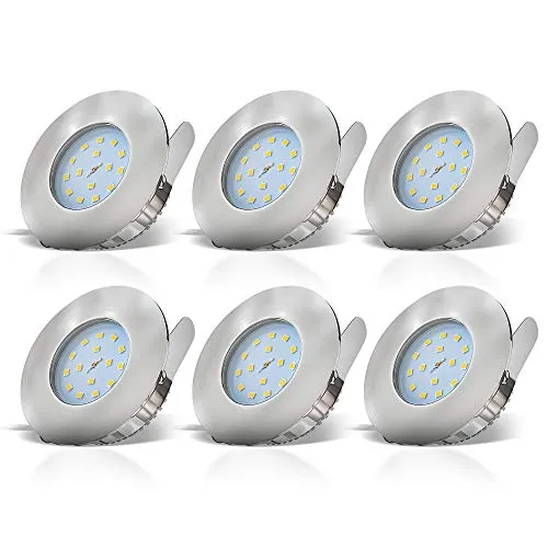 B.K.Licht 6er Set Bad Einbaustrahler LED flach - Einbauleuchten mit 6 langlebigen 5W LEDs, warmweißem Licht (3000K) und IP44 Schutz für eine großflächige Ausleuchtung im Badezimmer.