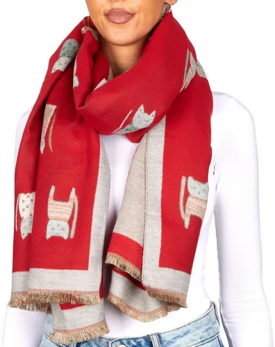 BRUBAKER Schal Cashmirillo Damen Schal mit Katzen Muster in rot von BRUBAKER
