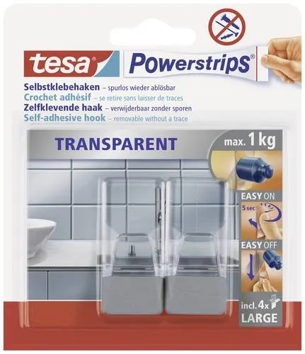 TESA POWERSTRIPS Klebehaken Large Transparent, Chrom Inhalt: 2St.