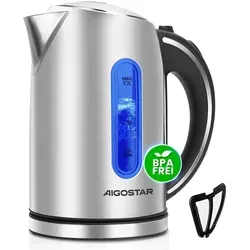 Aigostar - Wasserkocher Edelstahl 1,7L, 2200W, mit Kalkfilter, LED Beleuchtung, Mit Wasserstandsanzeige, Schnelles Kochen, Abschaltautomatik, BPA frei