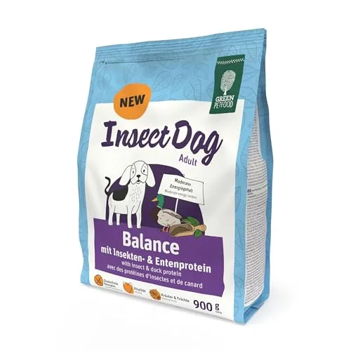 Green Petfood InsectDog Balance (1 x 900 g) | Adult | Premium Trockenfutter für ausgewachsene Hunde | Enten- & Insektenprotein | glutenfrei | mit Vitamin E & C | niedriger Fettgehalt | 1er Pack