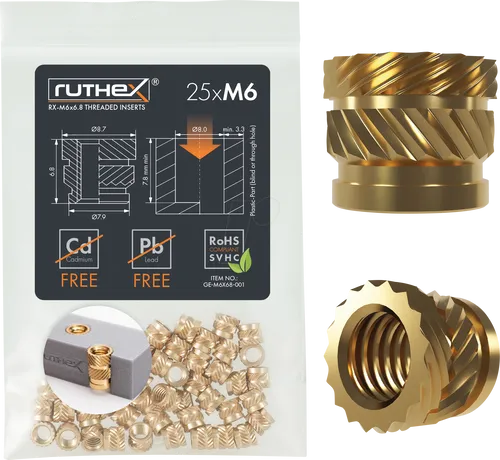 RX-M6X6,8 - 3D Druck, Gewindeeinsätze, M6x6,8, 25 Stück