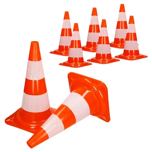 ECD Germany Verkehrsleitkegel 8-tlg. aus PVC - Warndreiecke: 8 robuste, orangefarbene Verkehrsleitkegel mit 2 reflektierenden Streifen, ideal für private Zuwegungen, Sporttraining und Fahrschulen, flexibel und überfahrbar.