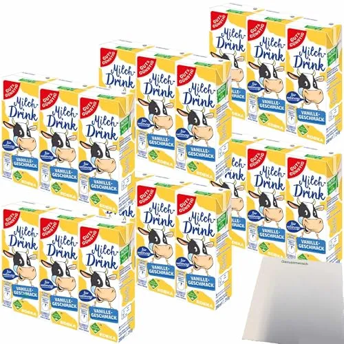 Gut&Günstig Milchdrink Vanille vollmundiger Vanillegeschmack mit fettarmer Milch und Papier-Trinkhalm 6er Pack (18x200ml) + usy Block