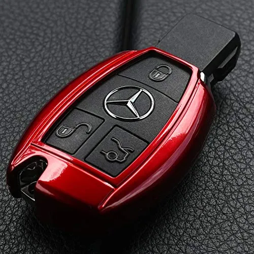 Auto Schlüssel Cover Hülle für Mercedes Benz Funk Fernbedienung ab 2005 / Farbe: Metallic Rot
