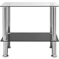 vidaXL Beistelltisch Transparent 45x50x45 cm Hartglas - Couchtisch aus robustem Sicherheitsglas mit Edelstahlbeinen, zusätzlich mit Ablageboden für mehr Stauraum, ideal für jedes Interieur.