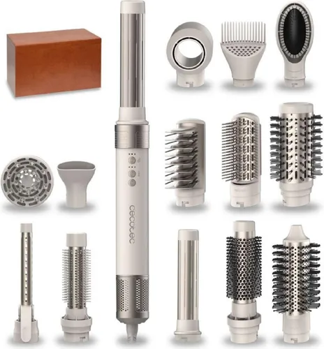 Cecotec Warmluftbürste 14in1 AirGlam Champagne - Stylingbürste mit 14 Aufsätzen, 1400W digitalem Motor und Coanda-Technologie für perfekte Locken, gesundes Haar und einfache Handhabung.