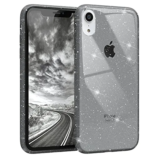 EAZY CASE Hülle kompatibel mit iPhone XR Schutzhülle mit Glitzer, Handyhülle, Schutzhülle, Back Cover mit Glitter, TPU/Silikon, Transparent/Durchsichtig, Anthrazit