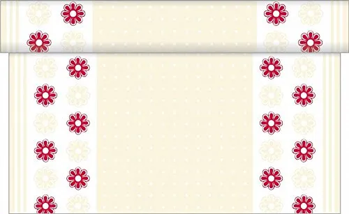 Sovie HOME Tischläufer Missy, BEIGE-Bordeaux, Linclass® Airlaid, 40cm x 4,80m, 1 Stück, perforiert alle 30cm, verspielter Mustermix, Premium-Qualität