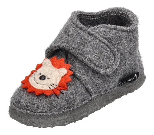 Nanga Baby Hausschuh Lion King Mittelgrau 20 - Hausschuhe für Jungen, aus 100% Wolle für atmungsaktiven Komfort und trockene Füße. Rutschfeste Sohle aus Naturkautschuk für sicheren Halt beim Spielen und Toben.