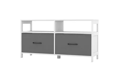COSTWAY Kommode mit 2 Schubladen - Elegante Kommode mit 2 großen Schubladen und 2 offenen Regalen, ideal für Schlafzimmer oder Wohnzimmer. Bietet ausreichend Stauraum und kann als TV-Ständer für Fernseher bis 45 Zoll genutzt werden.