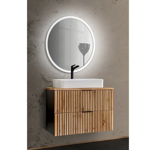 Lomadox Badmöbel Waschplatz Set 80 cm - Komplettprogramm für Badezimmer mit modernem Design, anthrazit und Wotan Eiche, inklusive LED-Spiegel und Softclose-Auszügen für höchsten Komfort und Stil.