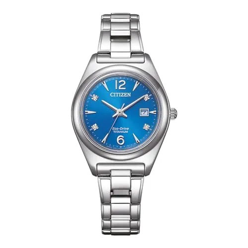 Citizen Damen Armbanduhr EW2601-81L Solar Eco Drive Titanium - Damenuhr aus Super Titanium mit kratzresistentem Saphirglas und 10 ATM Wasserdichtigkeit. Das elegante Design mit blauen Sunray-Zifferblatt und Diamanten macht sie zum perfekten Begleiter.