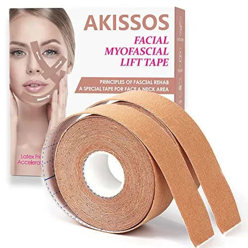 Akissos Myofasziales Gesichtstraffungsband, Gesichtsstraffungsband, Anti-Falten-Patches, Anti-Frost-Aufkleber, Nackenliftband, Unisex, für Straffung und Straffung (2 Rollen 2.5cm)