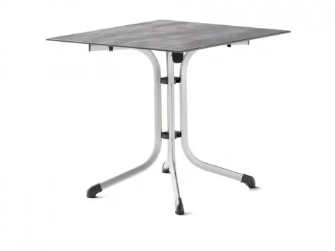 SIEGER Klapptisch Polytec 80x80 cm - Gartentisch mit klappbarem Design, höhenverstellbar und robustem HPL in Beton hell, ideal für Terrasse und Garten, Made in Germany.