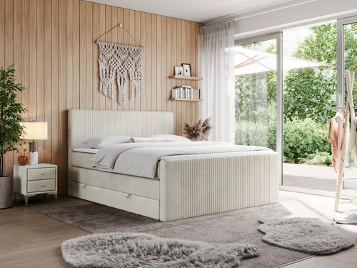 KING DOREN Boxspringbett 140x200cm - Doppelbett mit Multipocket-Matratze, zwei seitlich öffnenden Bettkästen und gepolsterter Kopfstütze für ultimativen Komfort und praktischen Stauraum.