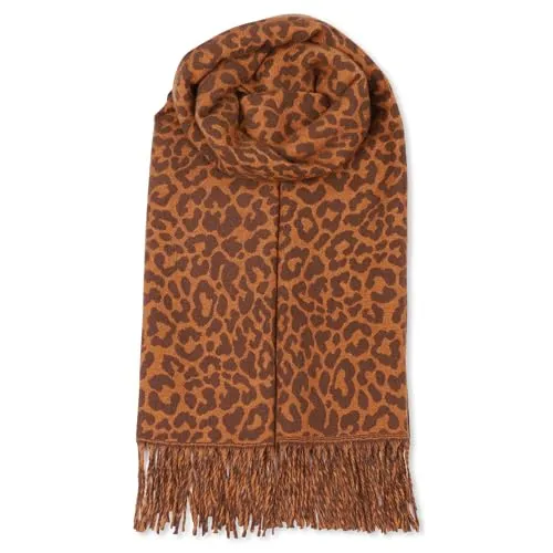 malito - Damen Modeschal - weicher XXL Viskosemix Kaschmir Schal - Winterschal Leo-Print modern & lang - Pashmina Stola Animalprint S605 - (Orangebraun)