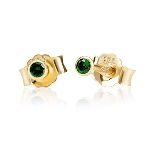 NKlaus 333 Gelbgold Ohrstecker mit Zirkonia und Smaragd, 2,0mm - Ohrringe für Damen aus 8 Karat Gelbgold mit funkelnden Zirkonia und elegantem Smaragd, ideal für besonderen Anlässe.