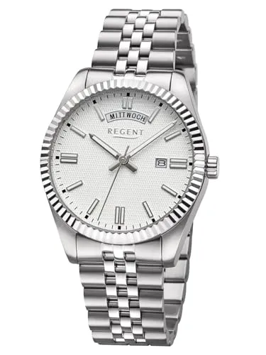 Regent BA-883 Herrenuhr mit Edelstahl Armband - Armbanduhren für Herren, wasserdicht bis 10 Bar, mit Datum und Wochentag Anzeige für stilbewusste Männer.