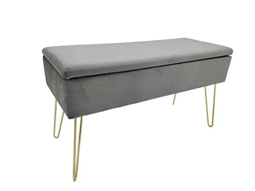 ECHTWERK Sitzbank-Truhe Scarlett mit Samtbezug (Grau) - Drohnen-Zubehör: Hochwertige Sitzbank mit Samtbezug, bietet extrem viel Stauraum und ist belastbar bis 150kg – ideal für stilvolle und funktionale Einrichtung.