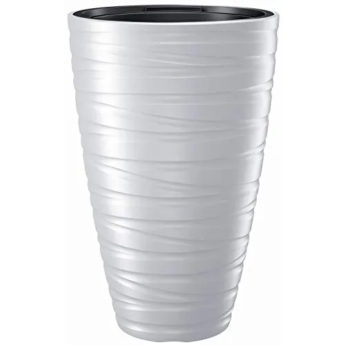 Hoher Maceter mit Ablagerung 43L Labyrinth aus Kunststoff in weißer Farbe 37,5 (lang) x 37,5 (Breite) x 57,9 (hoch) cm