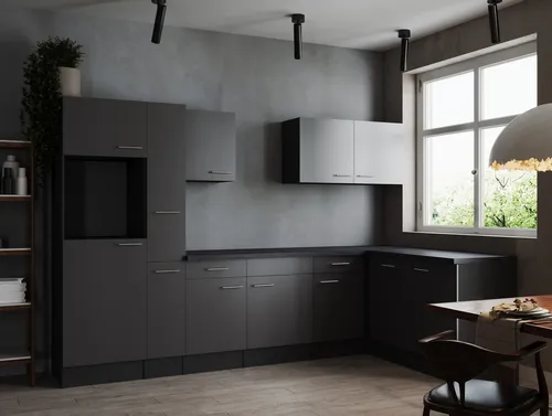 Respekta L Küche Leerblock Winkelküche Oliver 310 x 172 cm - Moderne Winkelküche in Grau Matt mit ergonomischer Arbeitshöhe, Soft Close Funktion und eleganten Metallgriffen. Ideal für eine flexible Montage und optimalen Stauraum.