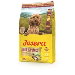 Josera Duck & Potato Mini Adult 10 kg - Getreidefreies Hundefutter für kleine Hunde - Kleine Krokette mit Ente & Kartoffel für Minis – ideal für kleine, aktive Hunde. Enthält wertvolles Entenprotein und unterstützt ein schönes Fell. DLG-zertifiziert für höchste Qualität und Akzeptanz.