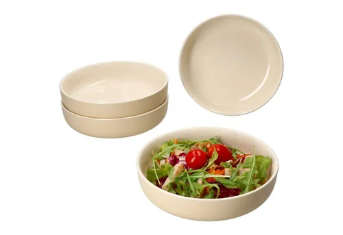 Ritzenhoff & Breker Suppenteller Jasper 4x 610ml Vanille - Suppenteller aus robustem Steingut, mit einzigartiger Matt-Glanzglasur und Soft-Touch-Oberfläche. Ideal für Suppen, Eintöpfe und Snacks. Spülmaschinen- und mikrowellengeeignet.