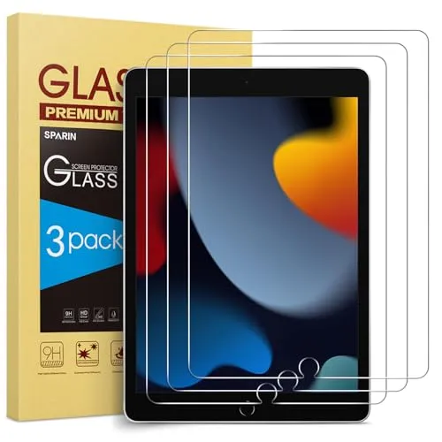 SPARIN 3 Stück Panzer Schutz Glas Schutzfolie für iPad 9. Generation, iPad 8. und 7. Generation, Schutzglas folie für iPad 10,2 zoll 2021 2020