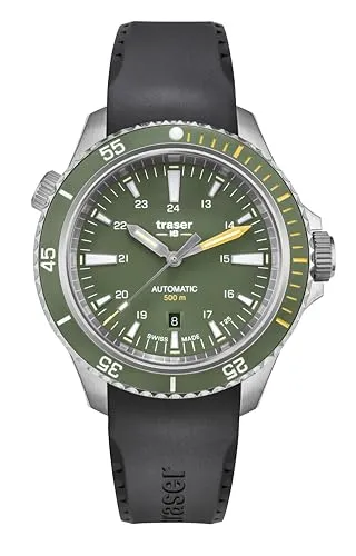 Traser Herren Analog Quarz Uhr 110326 - Armbanduhren für Herren mit 50 bar Wasserdichtigkeit, ideal zum Tauchen. Ausgestattet mit Automatik-Uhrwerk, Saphirglas und leuchtenden Indizes für beste Sichtbarkeit.