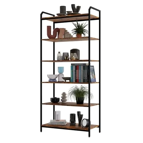 Lenmar BS 6 Bücherregal - Industriedesign Bücherregal mit 6 Ebenen, stabiler Stahlrahmen, ideal für Wohnzimmer und Büro, bietet viel Platz für Bücher und Dekorationen.