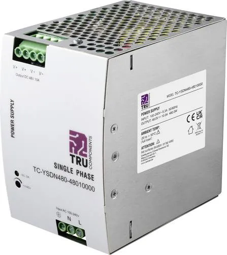 TRU COMPONENTS TC-13808004 Hutschienen-Netzteil 48 V/DC 10A 480W - Hochwertiges Hutschienen-Netzteil mit 1 Ausgang, ideal für den professionellen Einsatz in der Industrie. Zuverlässige Stromversorgung für Ihre Anwendungen.