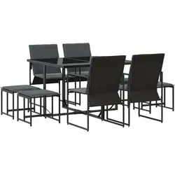 vidaXL Garten Essgruppe 9 pcs Schwarz Stahl - Gartenmöbel-Set aus robustem Stahl mit elegantem Textilene-Finish, wetterfest und ideal für Gartenpartys oder entspannte Abende im Freien.