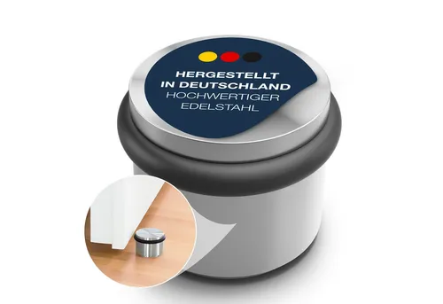 PHOS Design Türstopper aus Edelstahl, Ø3,4 cm - Hochwertiger Boden-Türstopper aus massivem Edelstahl, schützt Wand und Tür. Ideal für Innen- und Außenbereich, Made in Germany.