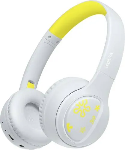 LogiLink BT0073BL On Ear Kopfhörer Bluetooth, kabelgebunden Hellblau, Gelb Faltbar, Lautstärkebegrenzung