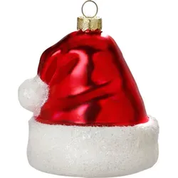 Christbaumschmuck Glas Santas Weihnachtsmütze 8.5cm rot / weiß - Rot
