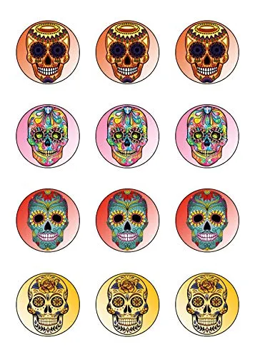 Muffinaufleger Cupcakes Muffins Halloween Zuckerpapier Totenkopf Dia de los Muertos (Tag der Toten) HW29
