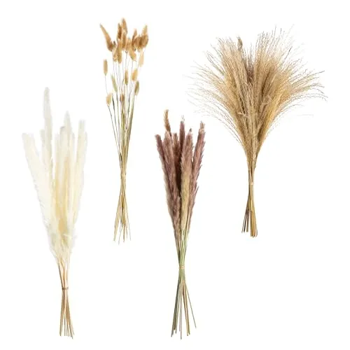 GILDE Deko Pampasgrass Boho Trockenblumen Strauss – Trockenstrauß Deko Weiss modern Braun Beige – Tischdeko Hochzeit Babyparty Geburtstag – Höhe ca 53 cm