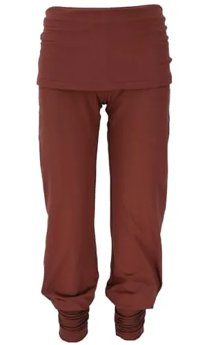 GURU SHOP Yoga-Hose mit Minirock - Dattelbraun, Damen, Größe L - Leggings für Damen aus weicher Bio-Baumwolle mit extralangen Beinbündchen und integriertem Minirock für einen femininen Look, ideal für Yoga und Freizeit.